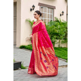Generic Women's Silk Blend Zari Woven Saree With Unstitched Blouse 5.5Mtr (Red)
