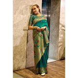Generic Women's Silk Blend Zari Woven Saree With Unstitched Blouse 5.5Mtr (Green)