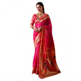 Generic Women's Silk Blend Zari Woven Saree With Unstitched Blouse 5.5Mtr (Pink)